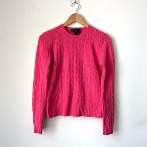Ralph Lauren Black Label 100% Cashmere Hot Pink Cable Knit Sweater Size M